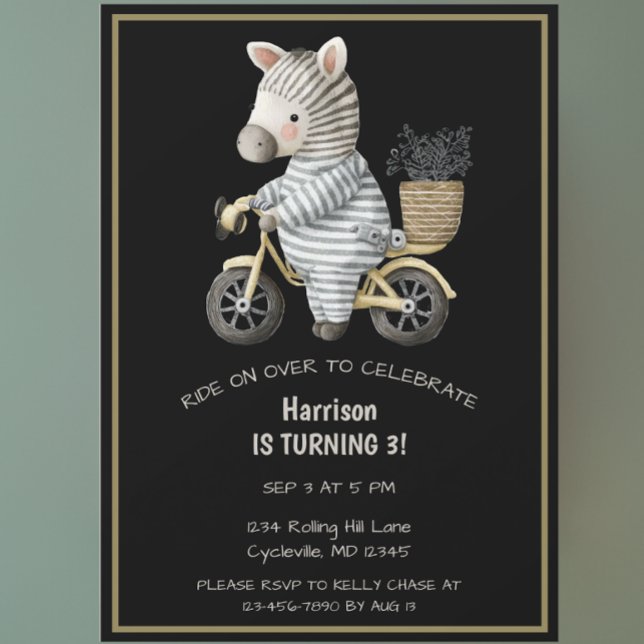 Cute Bicycle Animal Third Birthday Invitation (Creator Uploaded)