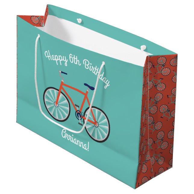 Cute Bicycle Kids Bike Birthday Party Cycling Large Gift Bag (Front Angled)