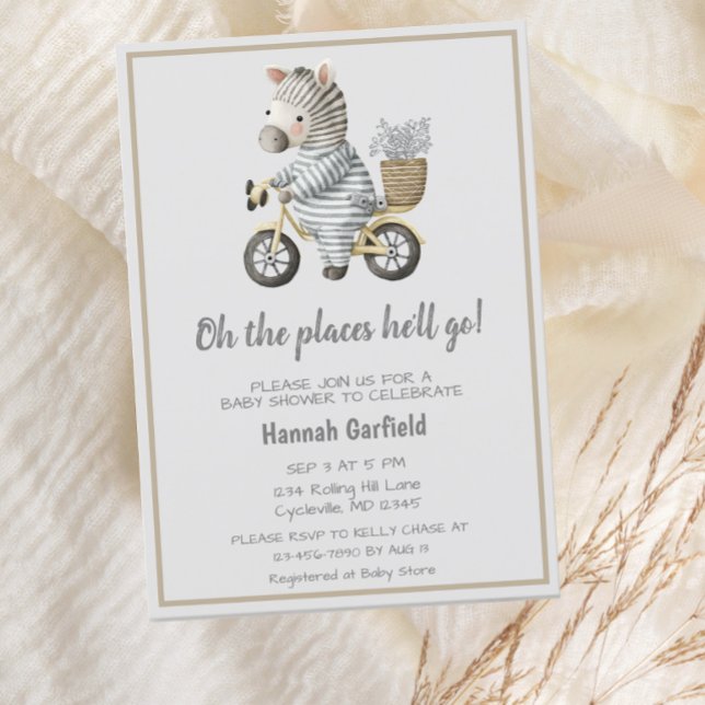 Cute Bicycle Places He’ll Go Baby Shower Invitation (Creator Uploaded)