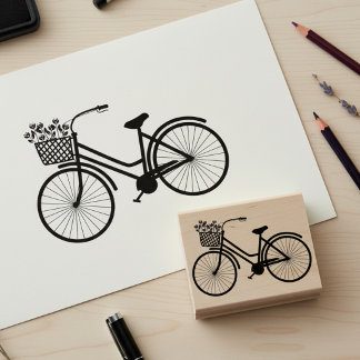 Cute Bicycle with Flowers Wooden Art Stamp
