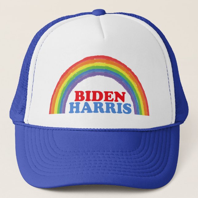Cute Biden Harris Rainbow Democrat Trucker Hat (Front)