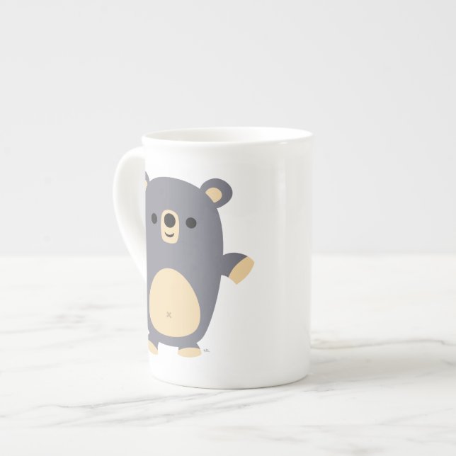 Cute Big Blue Cartoon Bear Bone China Mug (Front Left)