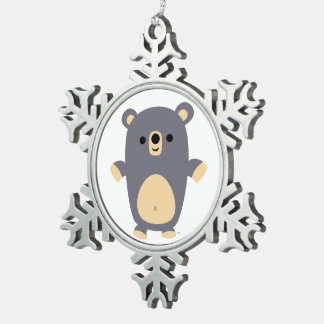 Cute Big Blue Cartoon Bear Pewter Ornament