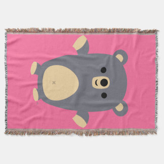 Cute Big Blue Cartoon Bear Throw Blanket