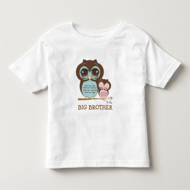 Cute Big Brother Owl with Sleepy Lil' Baby Sis Toddler T-Shirt (Front)