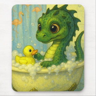 Cute big eye baby sea serpent bubble bath fantasy mouse pad