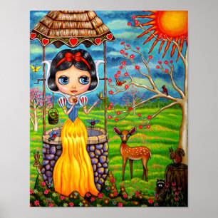 Cute Big Eye Girl Doll Wishing Well Deer Bird Poster