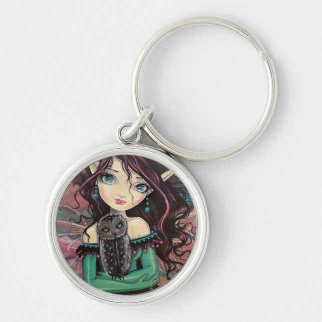 Cute Big-Eye Gothic Fairy and Owl Key Ring (Front)