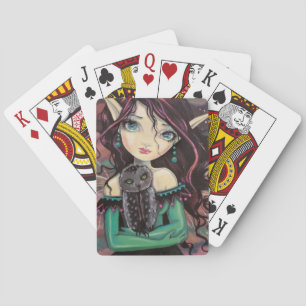 Cute Big-Eye Gothic Fairy and Owl Playing Cards