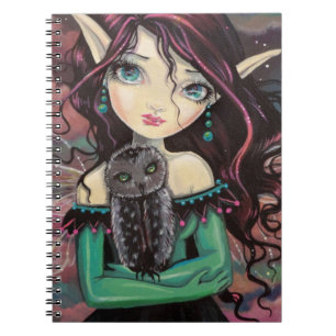 Cute Big-Eye Gothic Fairy and Owl Spiral Notebook