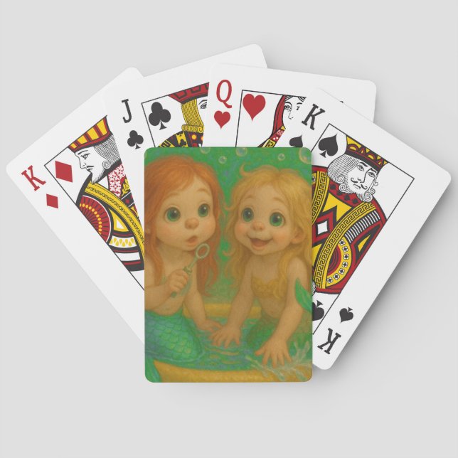 Cute big eye mermaid sisters wading pool fantasy  playing cards (Back)