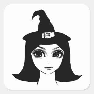 cute big eye witch girl fantasy fairytale art  square sticker