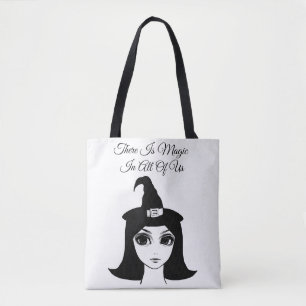 cute big eye witch girl fantasy fairytale art  tote bag