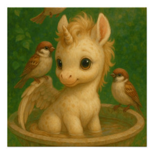 Cute, Big-eyed, baby unisus, pegasus unicorn Poster