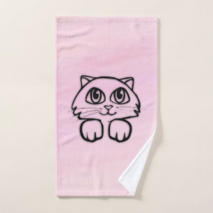 Cute  Big Eyed Cat Peeking Pink Bath Towel Set