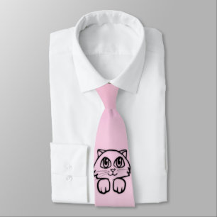 Cute  Big Eyed Cat Pink Tie