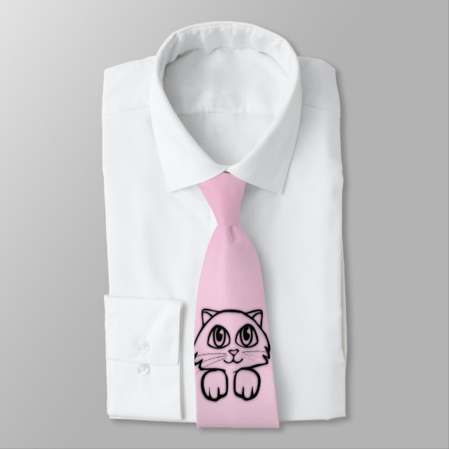Cute  Big Eyed Cat Pink Tie (Tied)