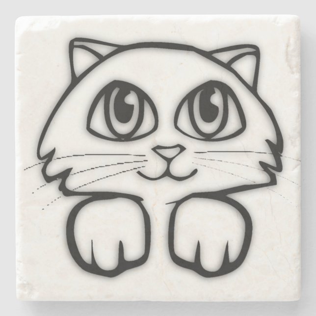 Cute  Big Eyed Cat Stone Coaster (Front)