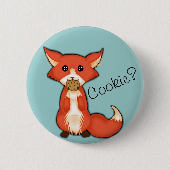 Cute Big Eyed Fox Eating A Cookie 6 Cm Round Badge (Front)
