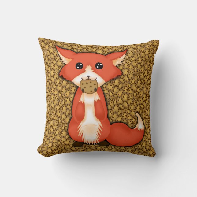 Cute Big Eyed Fox Eating A Cookie Cushion (Front)