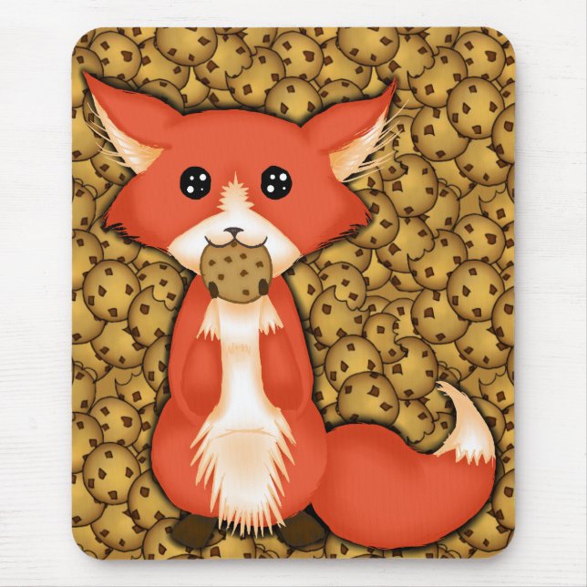 Cute Big Eyed Fox Eating A Cookie Mouse Pad (Front)