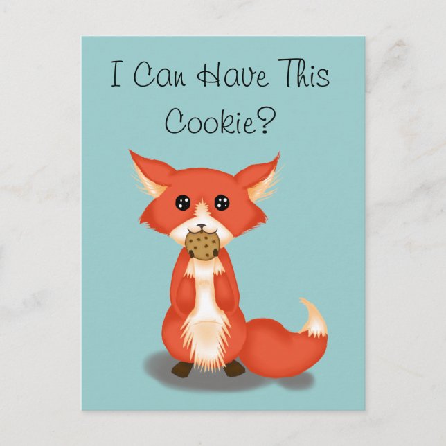 Cute Big Eyed Fox Eating A Cookie Postcard (Front)