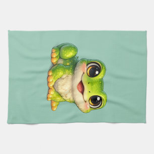 Cute Big-Eyed Frog Kawaii Animal Design Tea Towel
