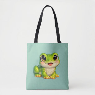 Cute Big-Eyed Frog Kawaii Animal Design Tote Bag