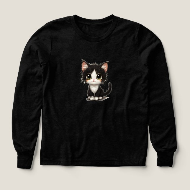 Cute Big‑Eyed Kitten – Chibi Black & White Cat (Design Front)