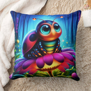 Cute big-eyed Ladybug with a mystical glow Cushion
