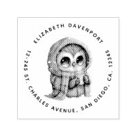 Cute Big-Eyed Owl Holding a Coffee Address