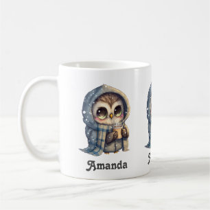Cute Big-Eyed Owl Holding a Coffee - Mug