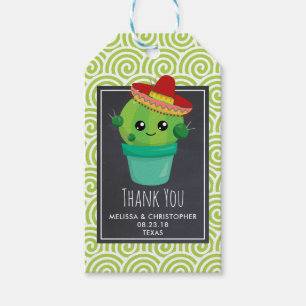 Cute Big-Eyed Smiling Cactus in Red Sombrero Gift Tags