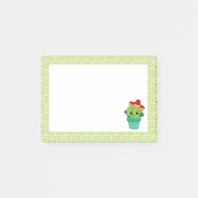 Cute Big-Eyed Smiling Cactus in Red Sombrero Post-it Notes (Front)