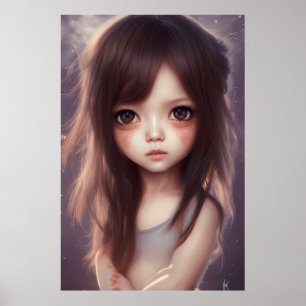 Cute Big eyes Boy Girl Toddler modern Art Poster