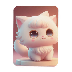 Cute Big Eyes Fluffy White Cat Magnet