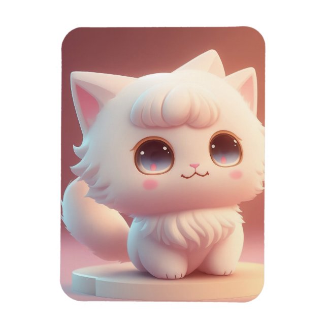 Cute Big Eyes Fluffy White Cat Magnet (Vertical)