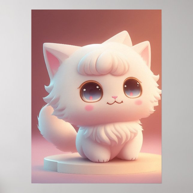 Cute Big Eyes Fluffy White Cat Poster (Front)