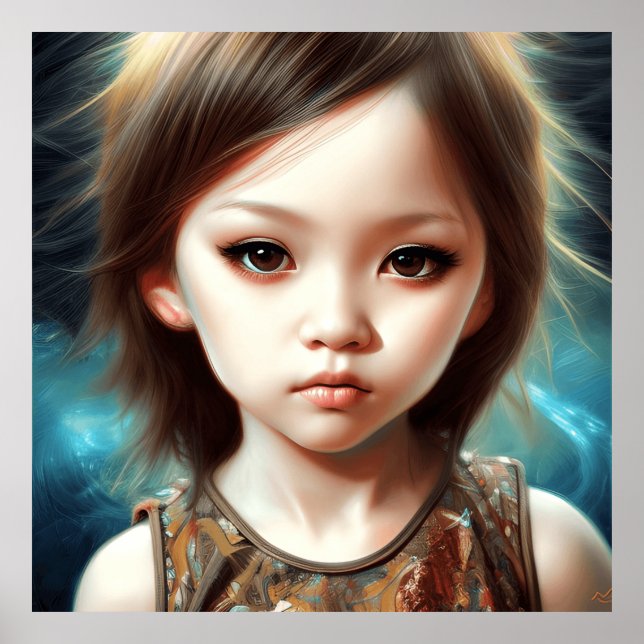 Cute big eyes girl boy Toddlers Modern Art 5 Poster (Front)