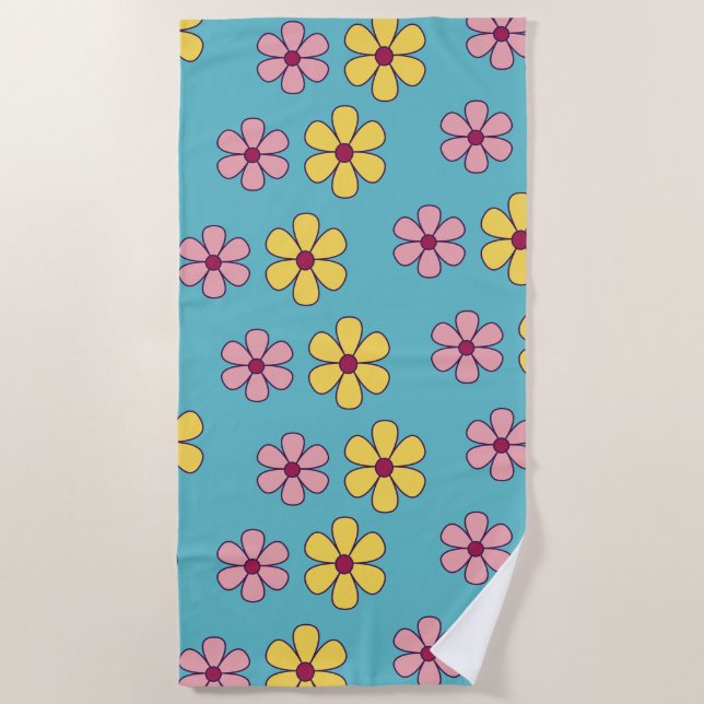 Cute big flowers beach towel (Front)