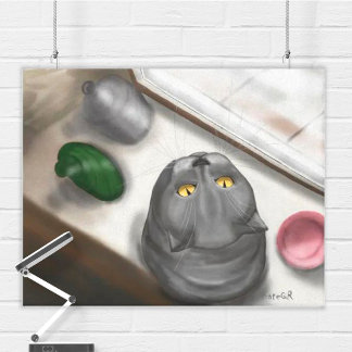 Cute big grey cat. Сozy picture. Canvas Print