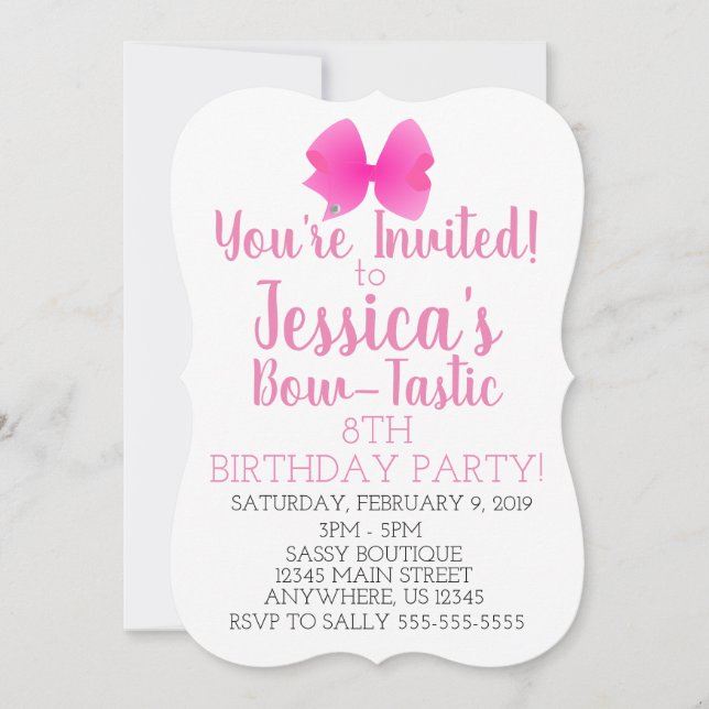 Cute Big Pink Girly Bow Bow-Tastic Birthday Party Invitation (Front)