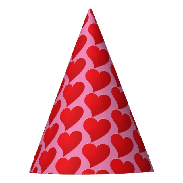 Cute Big Red Hearts pink pattern Birthday Party Hat (Front)
