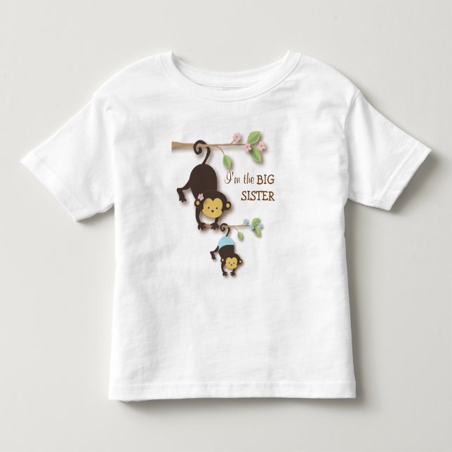 Cute Big Sister Monkey with Lil' Baby Brother Toddler T-Shirt (Front)