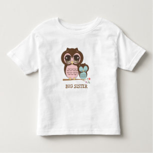 Cute Big Sister Owl with Sleepy Lil' Baby Brother Toddler T-Shirt