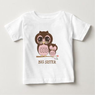 Cute Big Sister Owl with Sleepy Lil' Baby Sis Baby T-Shirt