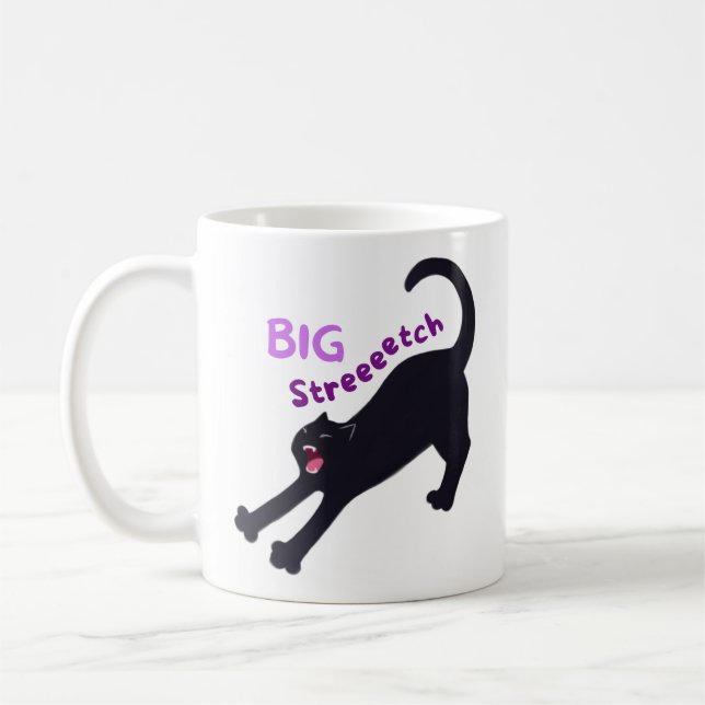 Cute Big Stretch Black Cat - For Cat Lovers Coffee Mug (Left)