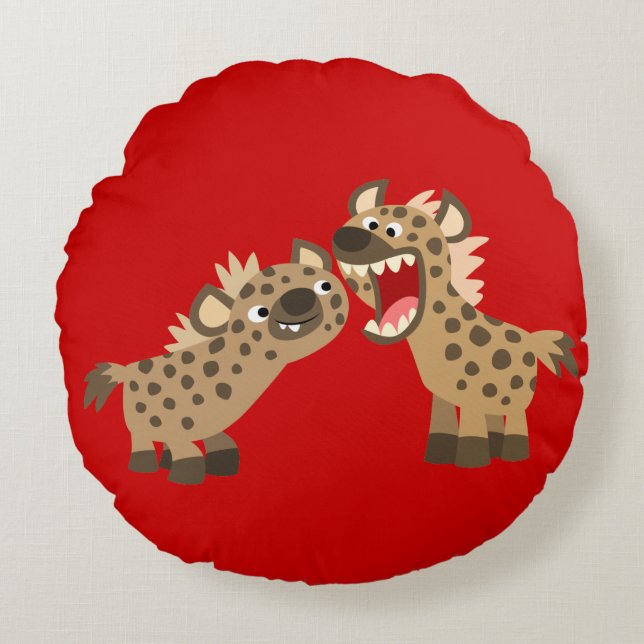 Cute Big-Teethed Cartoon Hyenas Round Pillow (Front)