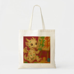cute bigeye white baby frost dragon finger-paintin tote bag