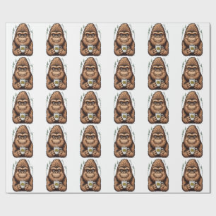 Cute Bigfoot Drinking Coffee  Funny Sasquatch  Wrapping Paper